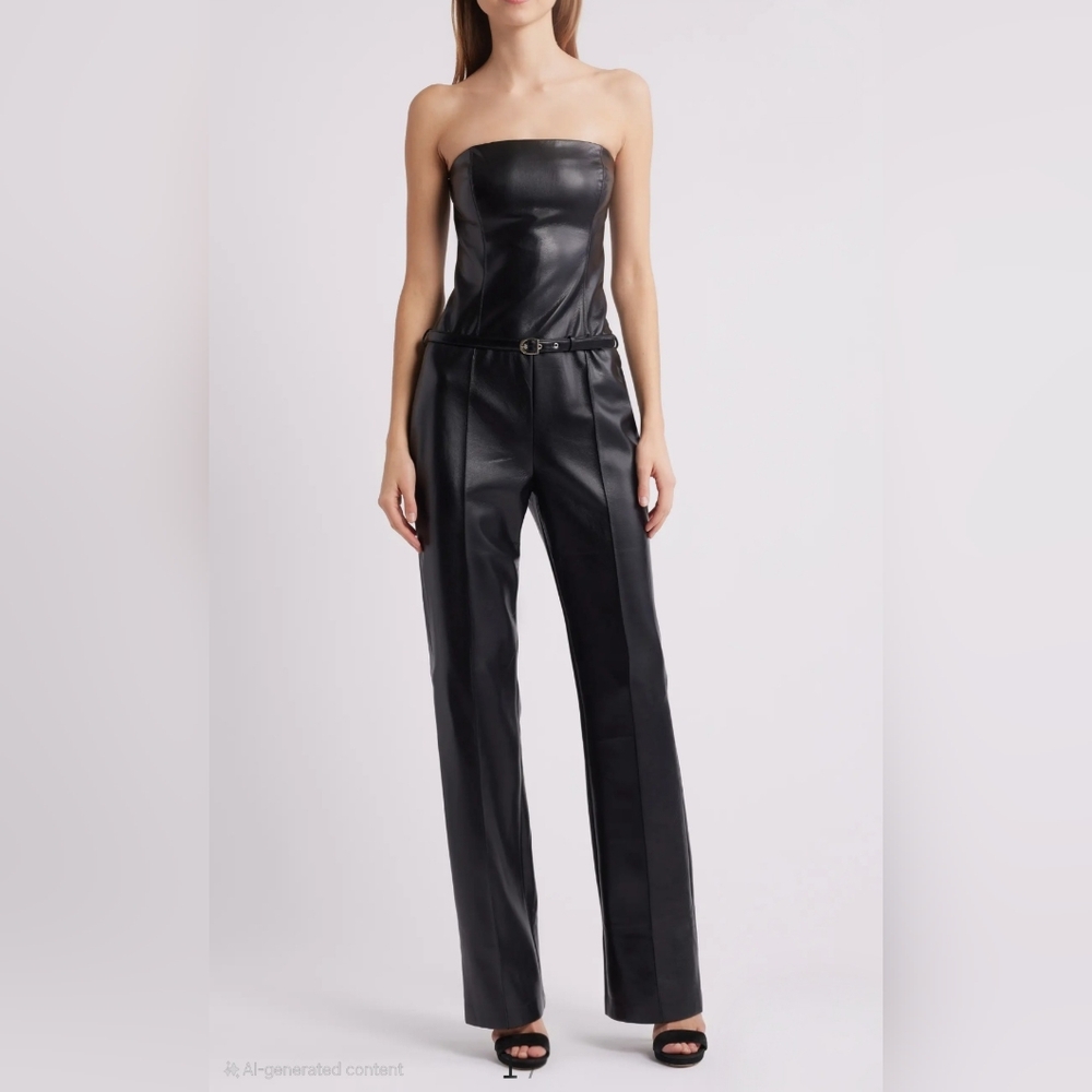 NEW Amanda Uprichard Black Uptown Amoret Faux Leather Jumpsuit | Sz XS - Picture 5 of 14
